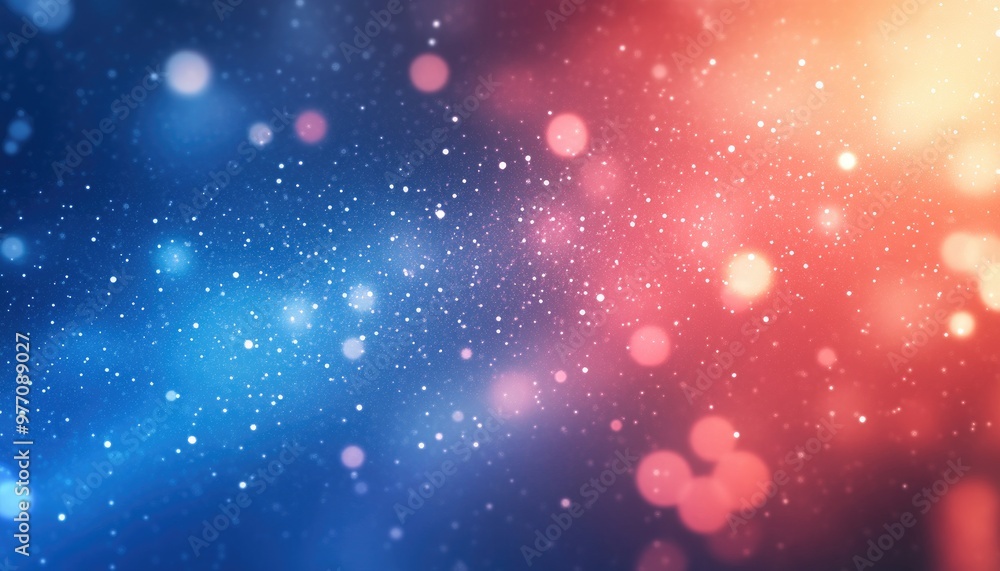 Poster light blue and red 2d cartoon template featuring space stars on a blurred abstract gradient backgrou
