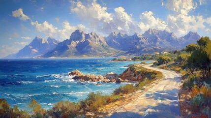 Scenic Coastal Road and Mountain View Generative AI