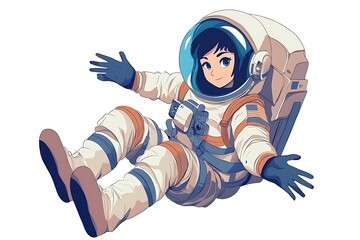 Fototapeta premium Astronaut Woman Floating in Space with Open Arms.