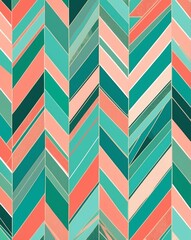 Green to coral pastel herringbone abstract