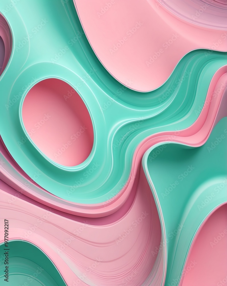 Poster Mint and pink pastel wave abstract design