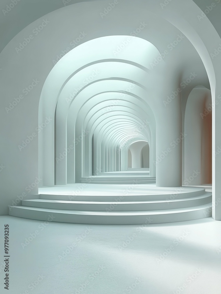 Aufkleber a futuristic shopping mall with sleek architecture in 3d rendered minimalist style with empty circle