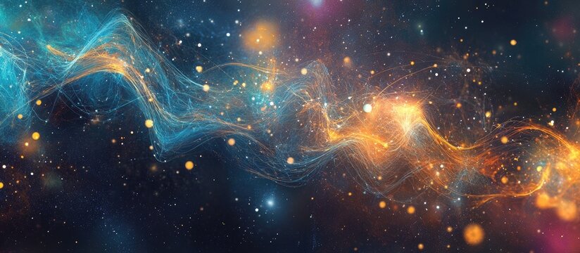An abstract visual representation illustrating the concept of multidimensional string theory related to the structure of the universe