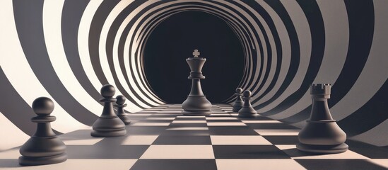 Surreal chess themed background featuring an optical illusion with a hole crafted as a 2d illustration
