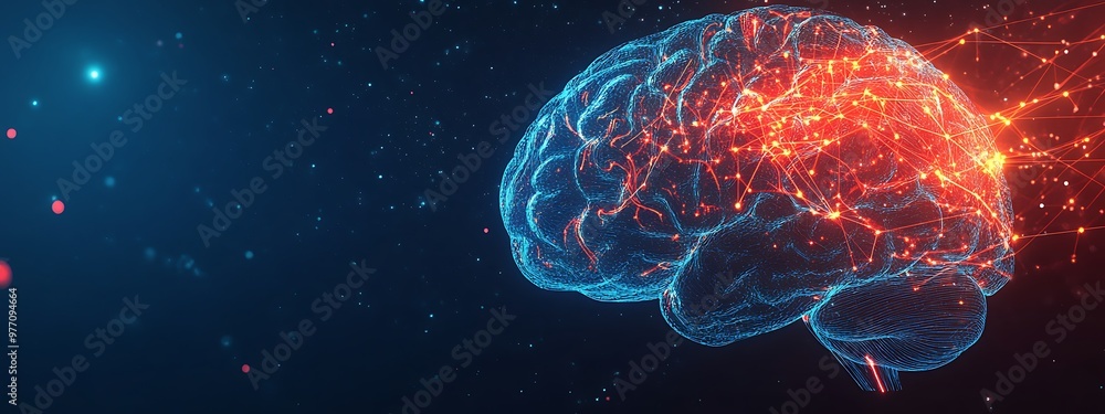 Aufkleber a digital representation of a brain with glowing red and orange neural connections