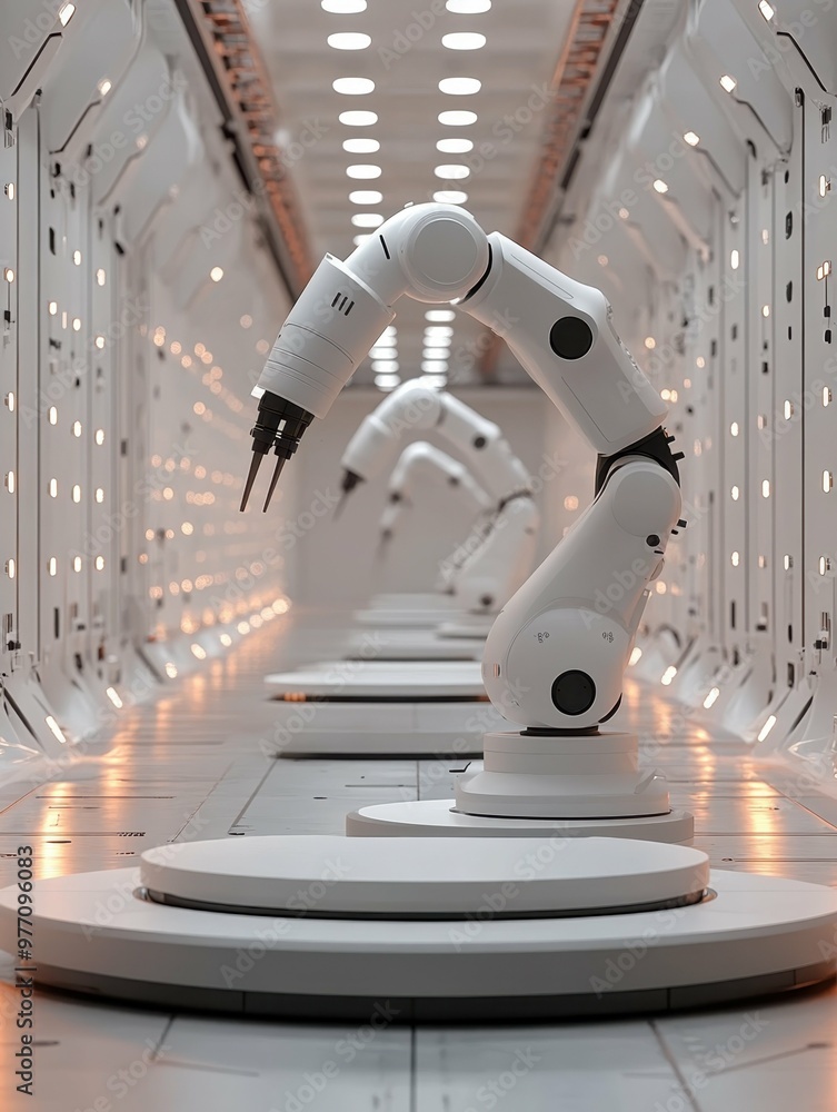 Aufkleber factory robotics automation. robotic arm performing precise industrial automation tasks in futuristi