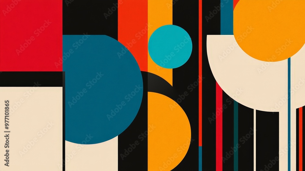 Poster an abstract minimalist design with vivid colors blending into clean, geometric shapes, creating a st