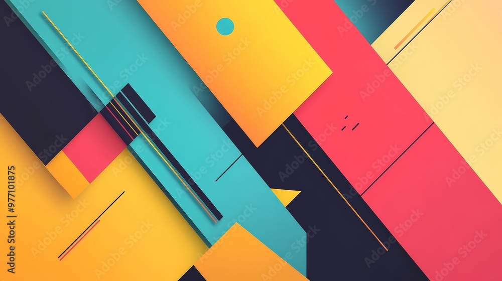 Poster an abstract minimalist design with vivid colors blending into clean, geometric shapes, creating a st
