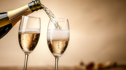 Champagne Celebration A festive image featuring champagne glasses and a sparkling bottle, ready to celebrate special moments, surrounded by Christmas decorations and gift boxes