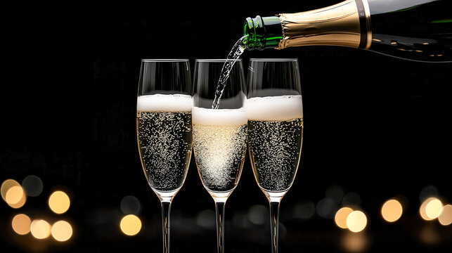 Champagne Celebration A festive image featuring champagne glasses and a sparkling bottle, ready to celebrate special moments, surrounded by Christmas decorations and gift boxes