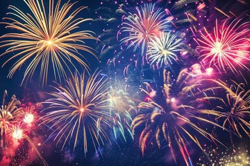 Naklejka premium Fireworks exploding in night sky, celebrating a birthday or festive occasion.