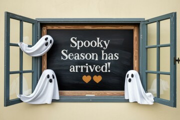 Whimsical Ghosts in Window for Halloween Celebration - Charming Halloween Decoration for Festive Events