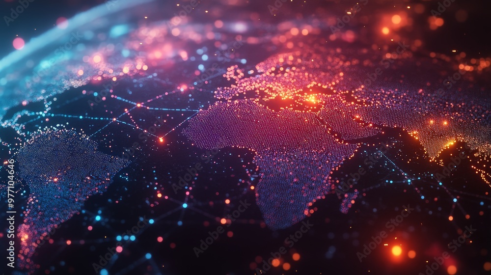 Poster capture the concept of digital connectivity with an image of a global network map, showcasing interc