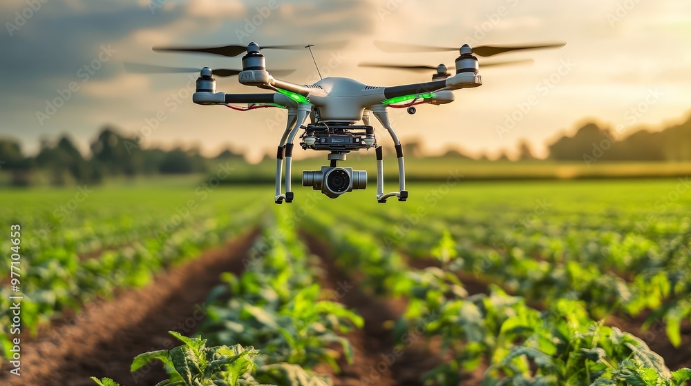 Aufkleber capture the essence of artificial intelligence in agriculture, with ai-driven drones monitoring crop