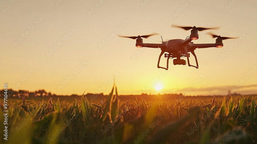Poster capture the essence of artificial intelligence in agriculture, with ai-driven drones monitoring crop