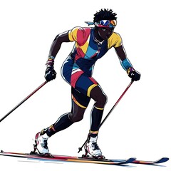 Fototapeta premium Cross-Country Skiing Athlete in Action, Colorful Illustration.