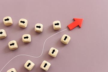Top view image of cubes with arrows following the leader