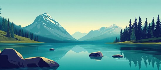 Serene Mountain Lake With Crystal Clear Water In Summer