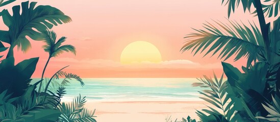 Tropical Beach Paradise With Lush Greenery At Sunrise
