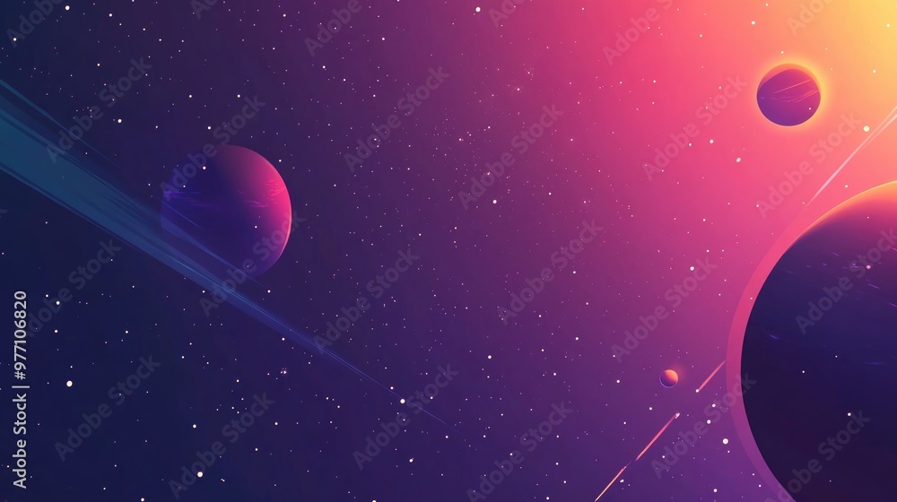 Poster abstract cosmic space background with celestial elements planets phenomena and light rays