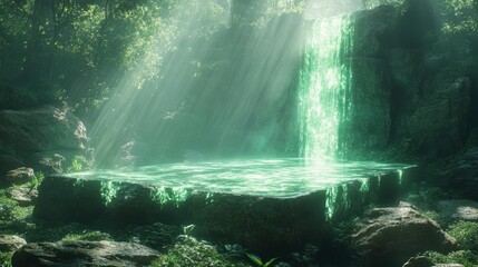 Obraz premium Enchanting Waterfall in Mystical Forest Generative AI