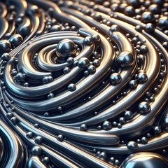 Golden Spheres on Rippled Surface - Abstract Metallic Reflections with Intricate Light Play in Close-Up Detail
