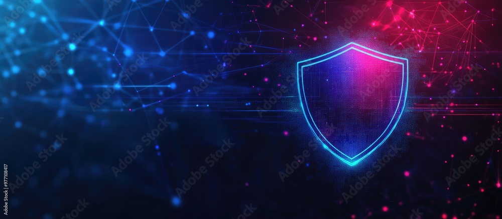 Aufkleber cybersecurity data protection and cyber insurance concept with glowing shield icon against abstract 
