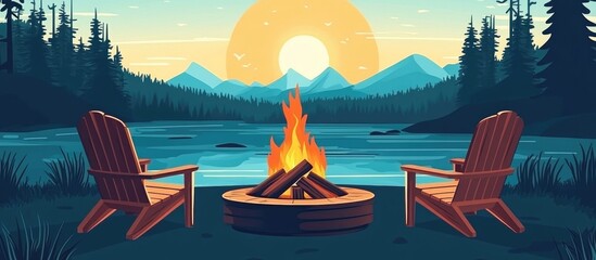 Rustic Cabin Style Fire Pit With Wooden Chairs Ai Generated Image
