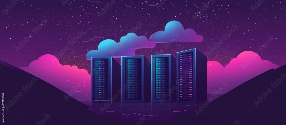 Poster data cloud technology concept data center and cloud vector illustration