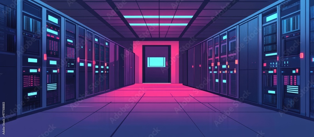 Poster data center server room with network and security hardware