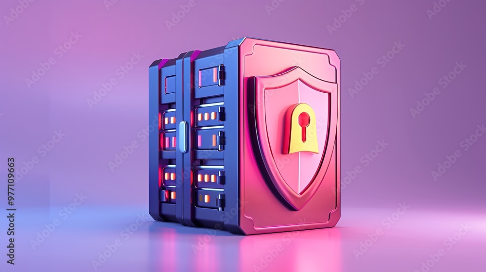 Aufkleber a digital data security server featuring a lock symbol, showcasing modern technology and cybersecuri