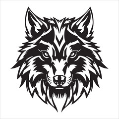 Fototapeta premium Wolf head logo template vector illustration black and white isolated on white background.