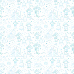 A set of houses, Christmas and New Year drawings in the doodle style. A collection of hand-drawn Christmas houses and snowflakes.