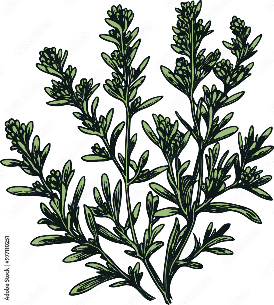 Sticker Detailed Illustration of Green Herb Sprig