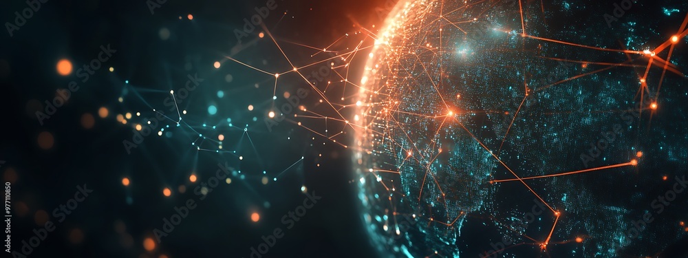 Poster A digital representation of Earth with glowing lines connecting points of light