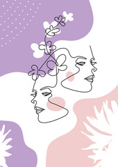 Female face drawn in one line. Fashion concept. Template for magazines, posters, flyers.