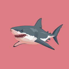 Fototapeta premium Vector Illustration of a Great White Shark on Pink Background