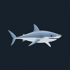 Naklejka premium Stylized Vector Shark Swimming in Dark Ocean Background