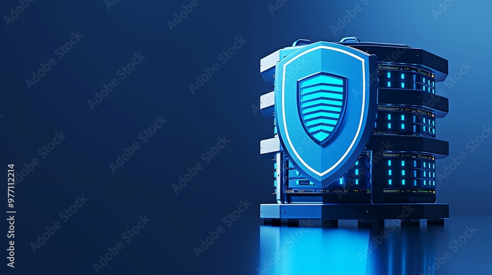 Aufkleber a digital shield icon on a data storage unit, symbolizing cybersecurity and data protection in the m