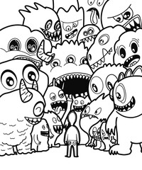 Hand-drawn illustrations, monsters doodle, Hand Drawn cartoon monster illustration,Cartoon crowd doodle hand-drawn Doodle style.