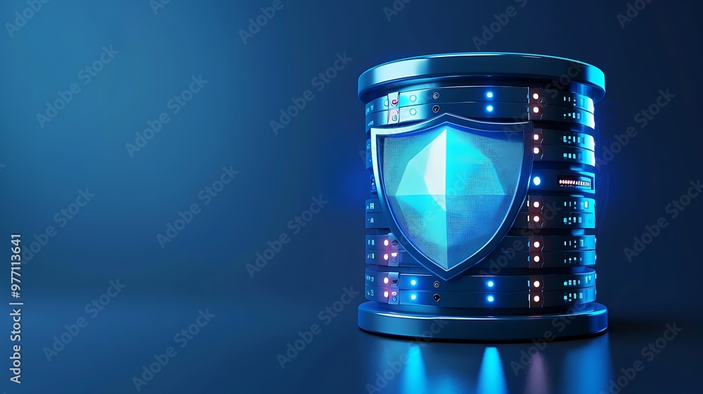 Aufkleber a digital shield represents data security on a server background, ideal for technology and cybersecu