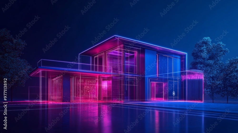 Poster picture a futuristic ai-powered smart home with automated systems managing lighting, climate control