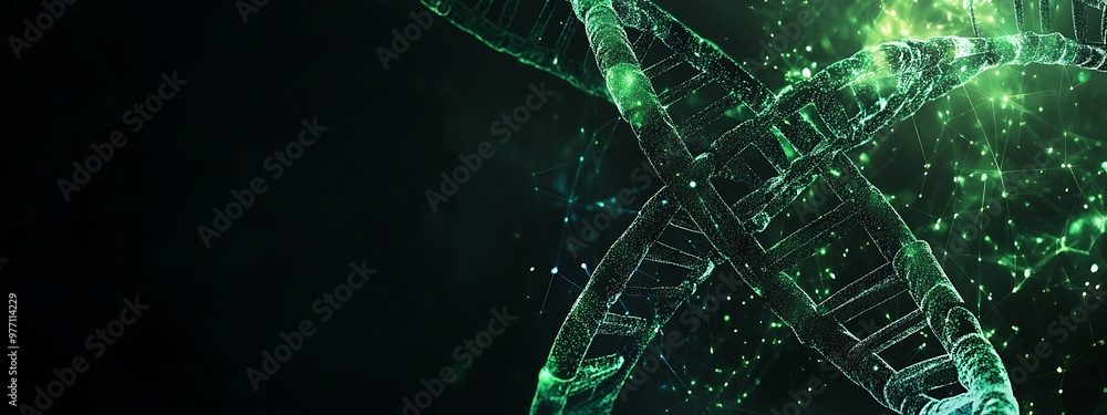Aufkleber abstract representation of a dna double helix with green glowing particles