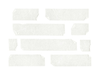 Collection of adhesive tape pieces on transparent background, isolated