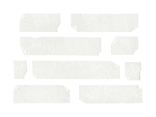 Collection of adhesive tape pieces on transparent background, isolated