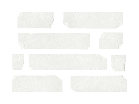 Collection of adhesive tape pieces on transparent background, isolated
