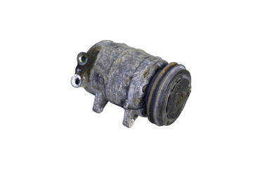 Old car air conditioning compressor on whitebackground with clippingpath,isolation