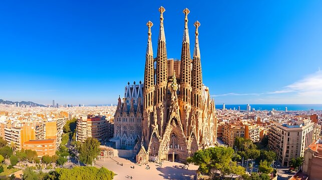 Striking Modern Architecture of the Iconic Sagrada Familia in Barcelona Spain 