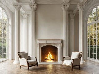 Fototapeta premium Classic Living Room with Fireplace