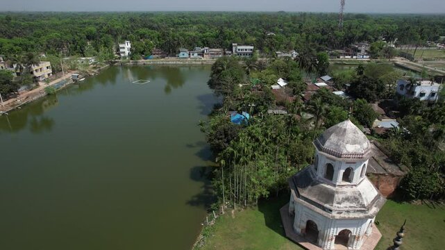 Aerial view of the Roth temple and Shiva Temple, Rajshahi, Puthia, Bangladesh
